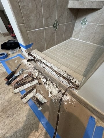 Shower Curb Rebuild before